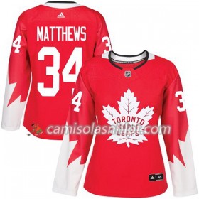 Camisola Toronto Maple Leafs Auston Matthews 34 Adidas 2017-2018 Vermelho Alternate Authentic - Mulher